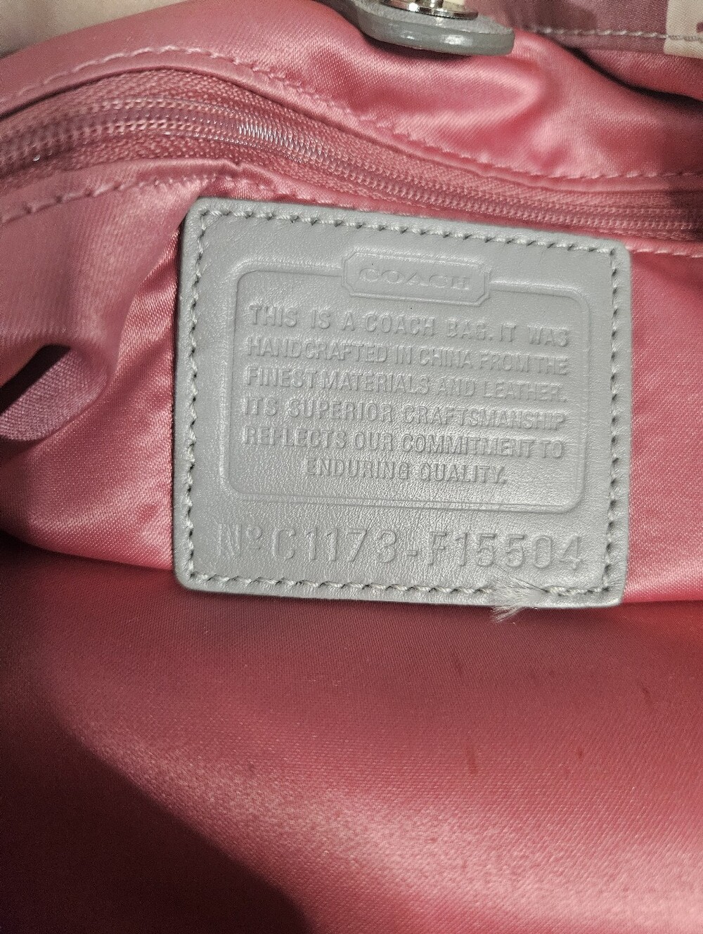 Coach Ashley Snap Satchel Handbag C1173 F5504 Large Tote Pink Gray Logo Satin - Picture 12 of 13